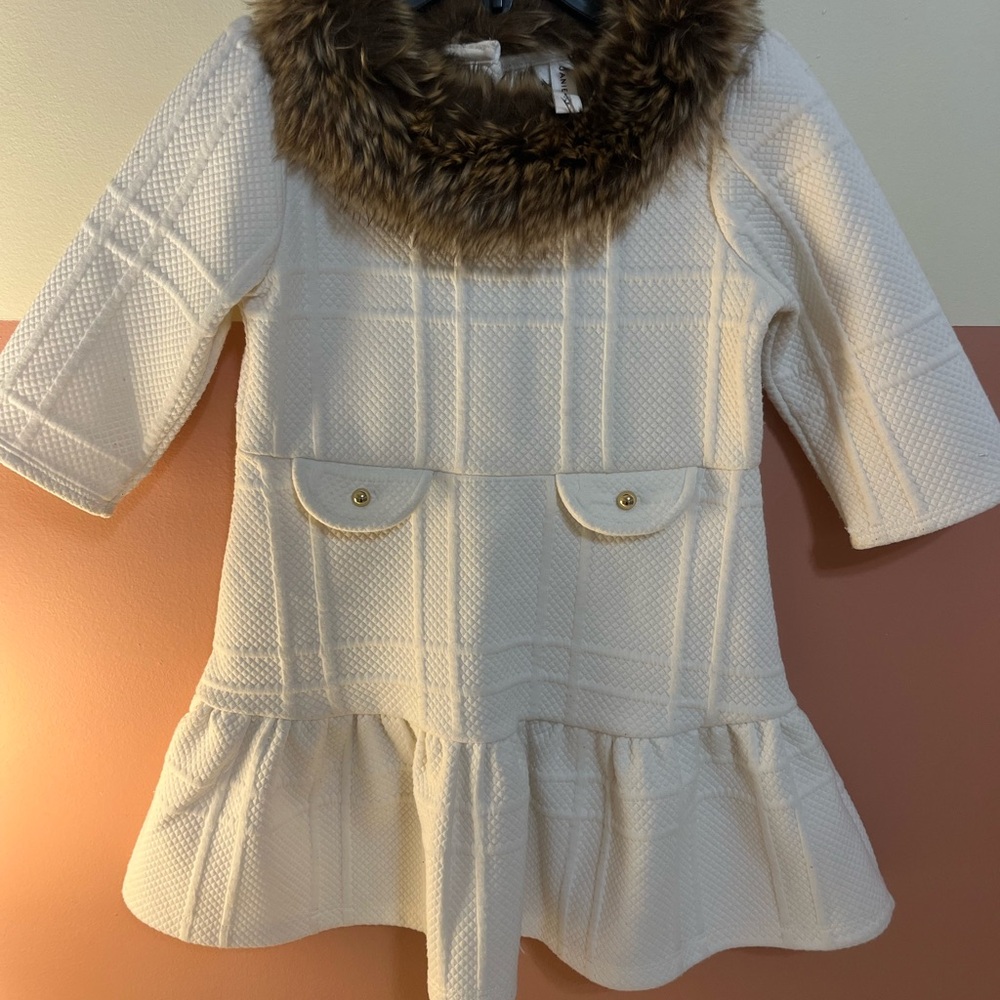 Janie and Jack Cream Dress with Faux Fur Collar
